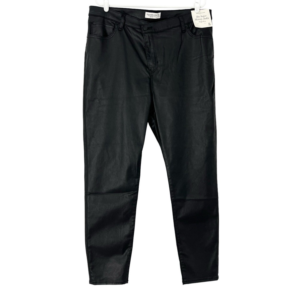 Abercrombie & Fitch Criss-Cross Skinny Ankle Coated Black Jeans 35/20R Boho NWT